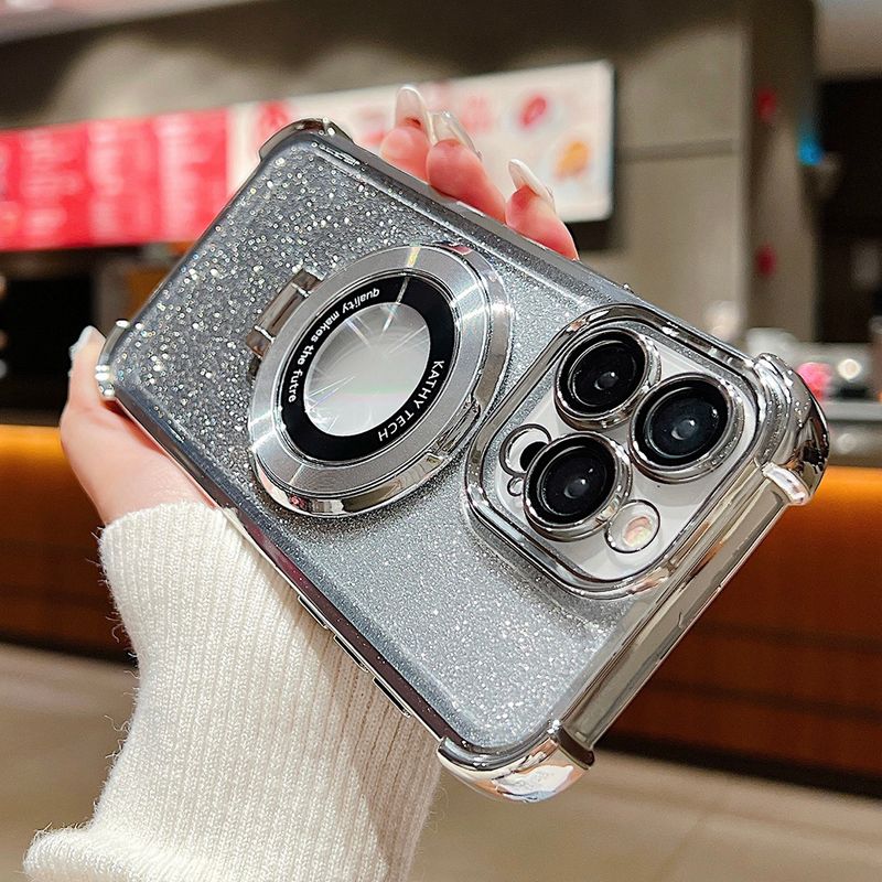 Custodia magnetica Magsafe con glitter sfumato per iPhone 15 14 13 12 11 Pro Max Plus con placcatura per ricarica wireless e supporto per telefono_voghion.com