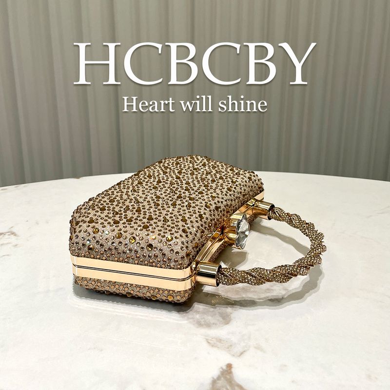 Borsa a mano da sera elegante e alla moda da donna, con pochette in strass e diamanti a doppia faccia color oro lucido._voghion.com