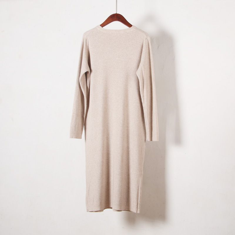 21 Versatile abito in maglia da donna, autunno e inverno, nuovo maglione lungo sopra il ginocchio elastico e caldo snellente per le donne_voghion.com