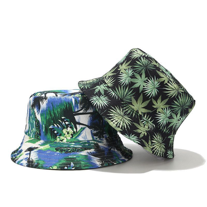 Visiera da alpinismo per esterni da donna con stampa a foglie bifacciale, cappello da pescatore, cappello da uomo per gite estive_voghion.com