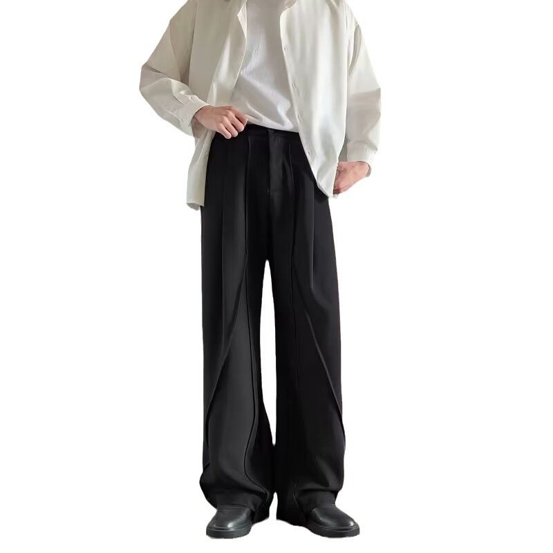 Pantalones de traje de otoño / invierno para hombres, pantalones rectos drapeados relajados de alta calidad para hombres, pantalones cómodos y casuales de pierna ancha._voghion.com