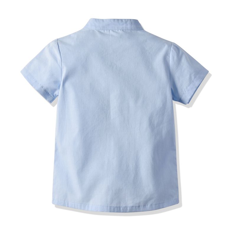 Mother&Kids Camicia da bambino in cotone a maniche corte con colletto rialzato ricamato. Cardigan a maniche corte per bambini_voghion.com