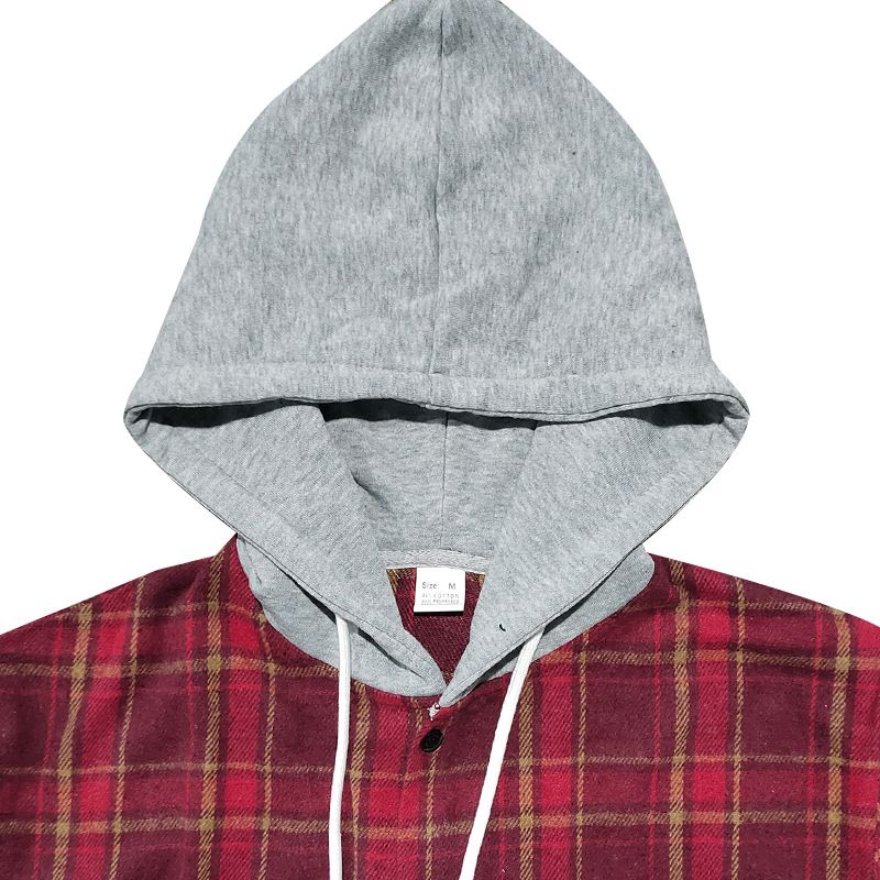 Camicia casual alla moda da uomo in stile americano, autunno inverno, con cappuccio, in flanella jacquard a quadri_voghion.com