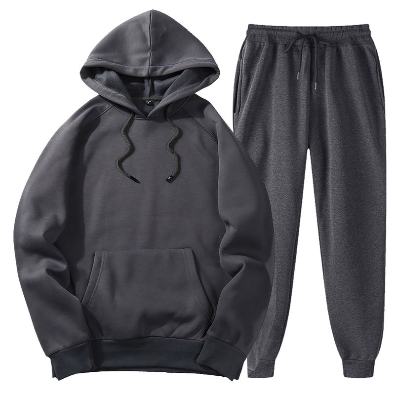 Dameskleding Herfst en winter heren capuchon effen kleur licht plaat pullover sweatshirt set casual sport hoodie sweatshirt broek tweedelige set_voghion.com