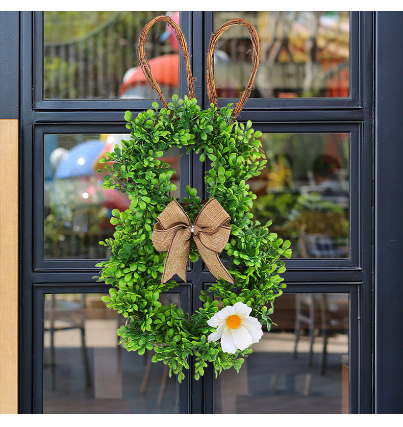 Ghirlanda di rami morti di Pasqua cortile esterno simulazione porta di fiori appesa ghirlanda di fiori bianchi di coniglio creativo_voghion.com