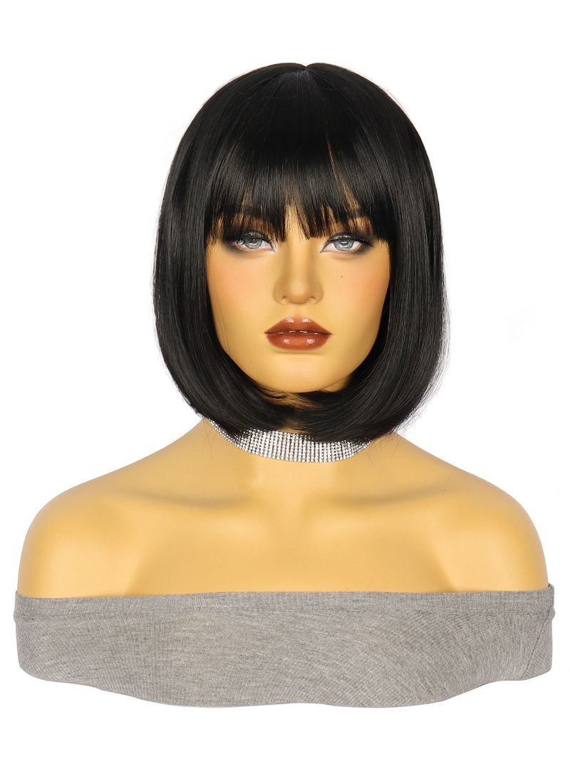 Synthetische Clip-in Mode Perücken Schwarz Pony Mechanismus Kopfstück Kurzen Geraden Bob Spot_voghion.com