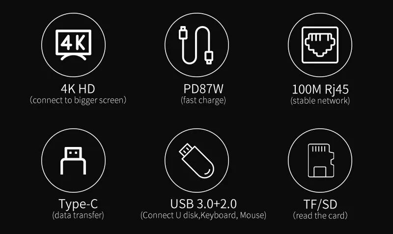 Hub USB 8 in 1 3.0 Tipo C Splitter Docking Station 4K Adattatore per laptop PD SD TF per MacBook Air M1 iPad Pro RJ45_voghion.com