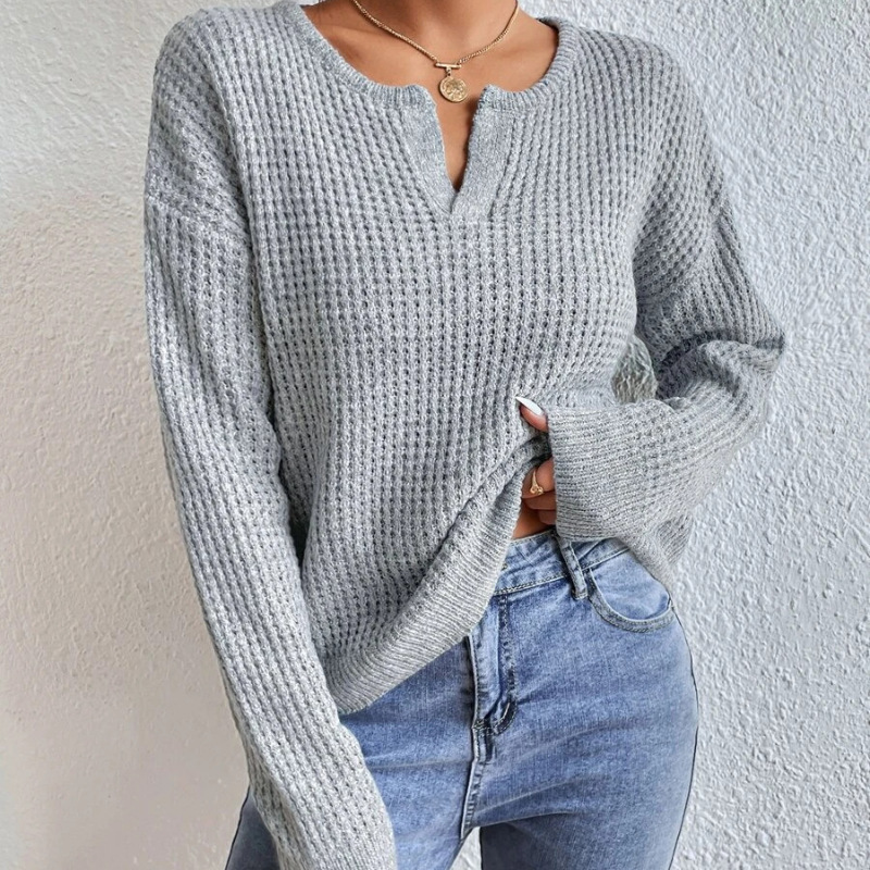 Maglione casual da donna primaverile e autunnale in tinta unita, maglione allentato a maniche lunghe per donna_voghion.com