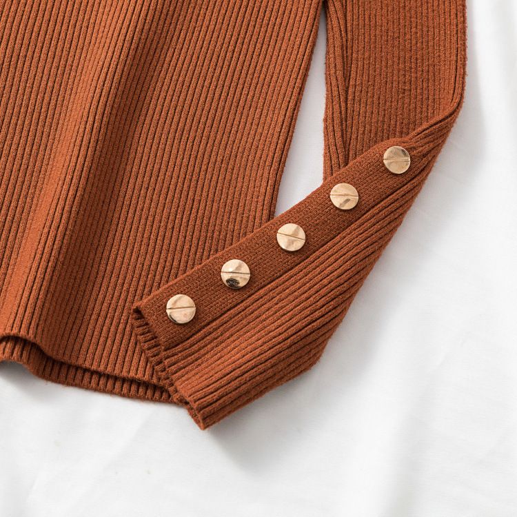 Damen Rundhals Langarm Strickpullover Slim Fit Kurzer Pullover Top Lässiger Leichter Herbst Rollkragen_voghion.com