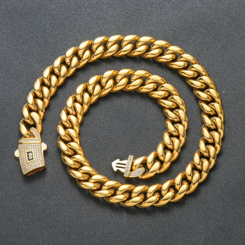 Set di gioielli da uomo, collana in acciaio inossidabile alla moda, con finitura rotonda, crittografia, catena cubana in oro, zircone intarsiato, fibbia a molla, catena in acciaio al titanio_voghion.com