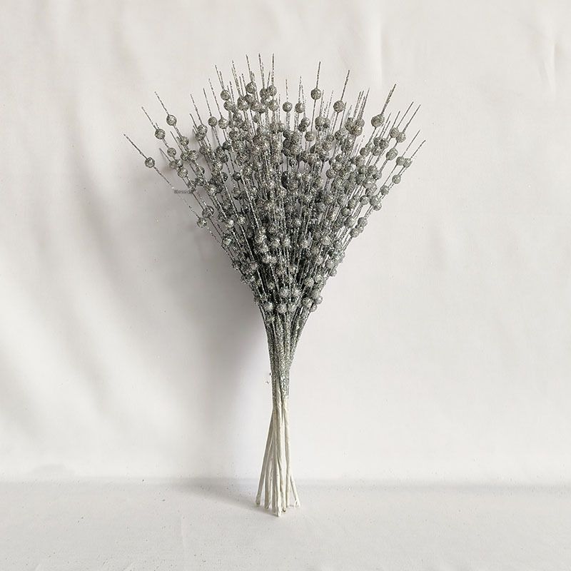 Christmas decoration gold powder Berry ball bundle artificial glitter stem ornament 12 fork string bead stick glitter stick flower Rattan_voghion.com
