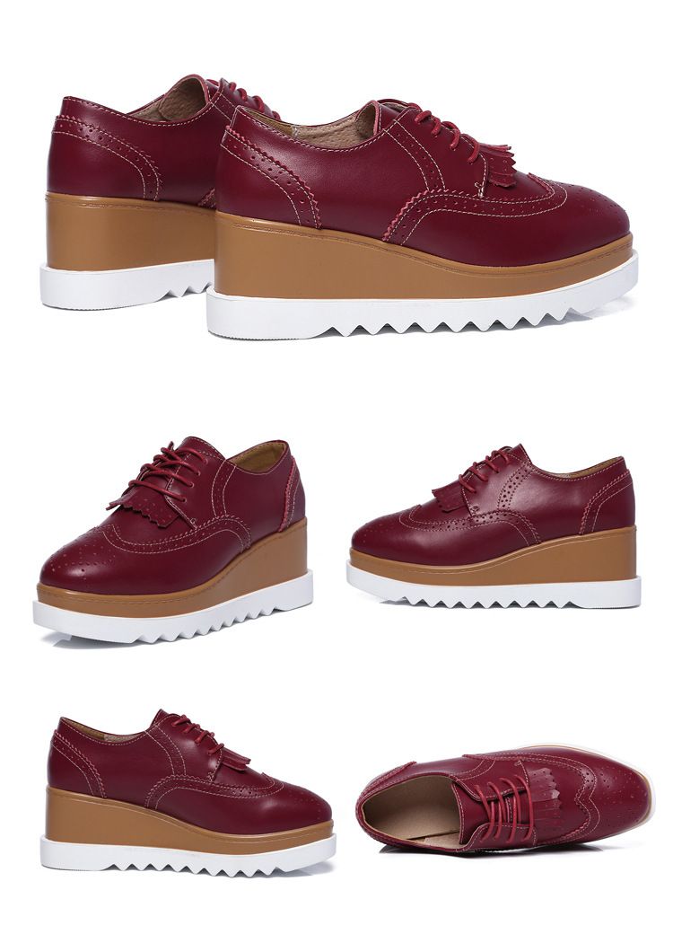 Zapatos de plataforma con suela gruesa y flecos para mujer, con puntera redonda y cordones, para uso diario informal. Estilo británico. Zapatos de cuero para mujer._voghion.com