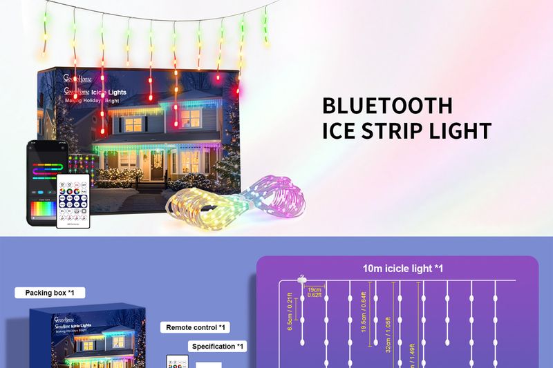 Inteligentne sople świetlne Bluetooth - zmieniające kolor światła zewnętrzne RGB do ogrodu/patio (wodoodporne 100 stóp, sterowanie aplikacją, dekoracja na przyjęcie świąteczne)_voghion.com
