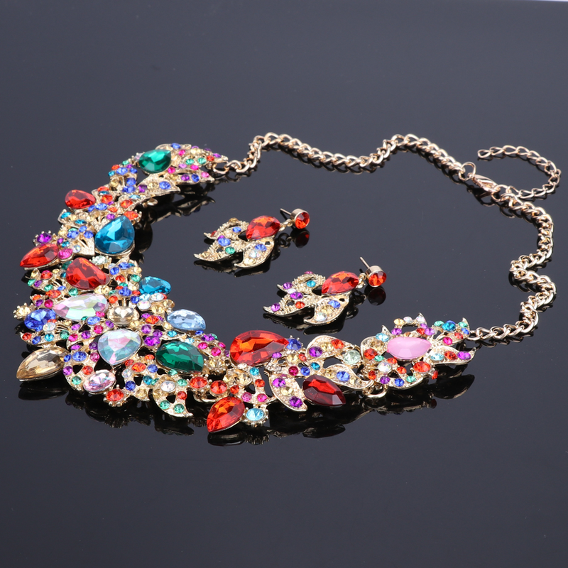 Set di bigiotteria da donna, da sposa, con strass, in cristallo, con collana di fiori e orecchini, per feste_voghion.com