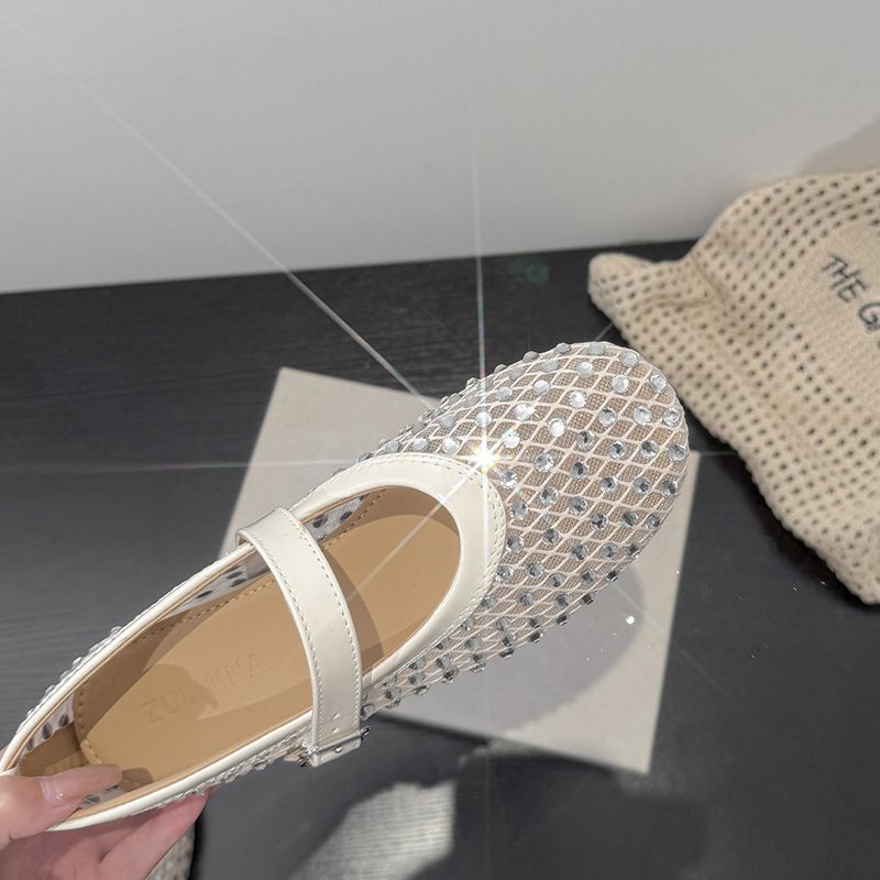 Sapatos femininos de malha com fundo plano e cabeça redonda, novos sapatos de verão 2025, moda centenária requintada_voghion.com