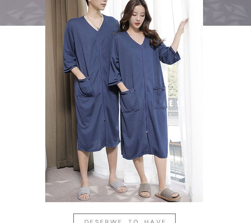 2023 New Waffle Zipper Nightgown Unisex Thin Home Wear Plus Size Pajamas 200 Jin_voghion.com