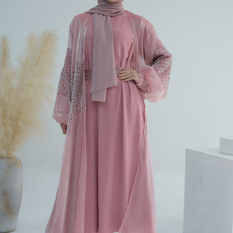 Women’s Clothing Muslim Fashion Dubai Daily Solid Color Puff Sleeve Sleeve Robe Cardigan_voghion.com