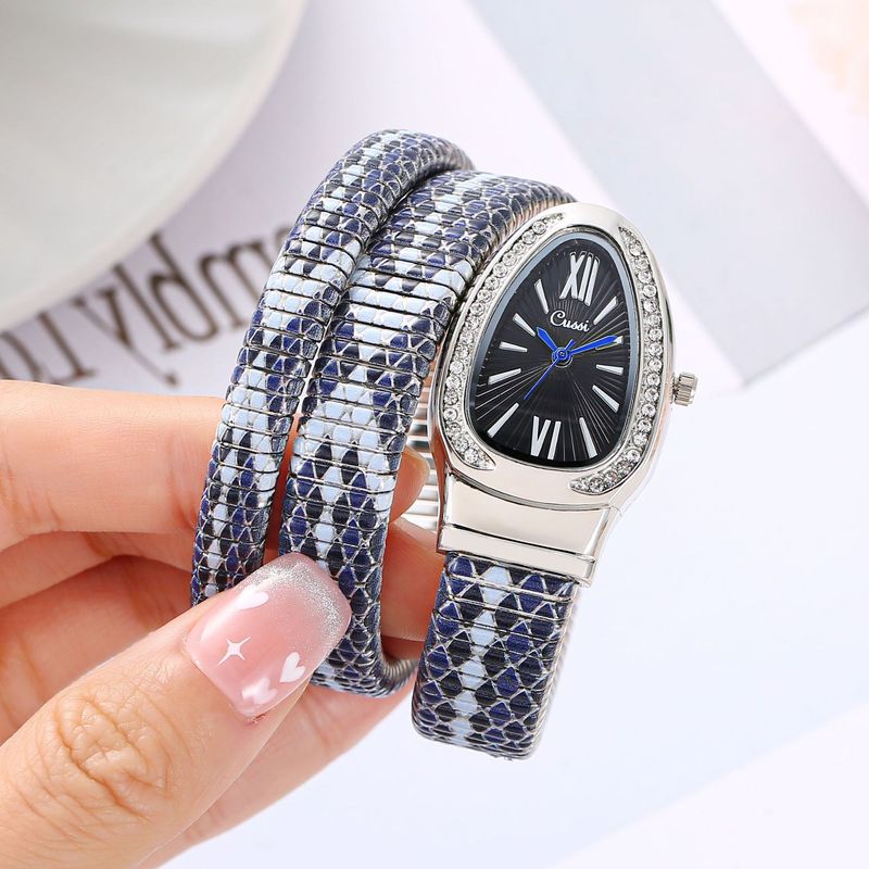 2025 Neues, heiß verkauftes Schlangenarmband mit diamantförmigem Zifferblatt in Schlangenform für Damen, Quarz-Persönlichkeitsuhr_voghion.com