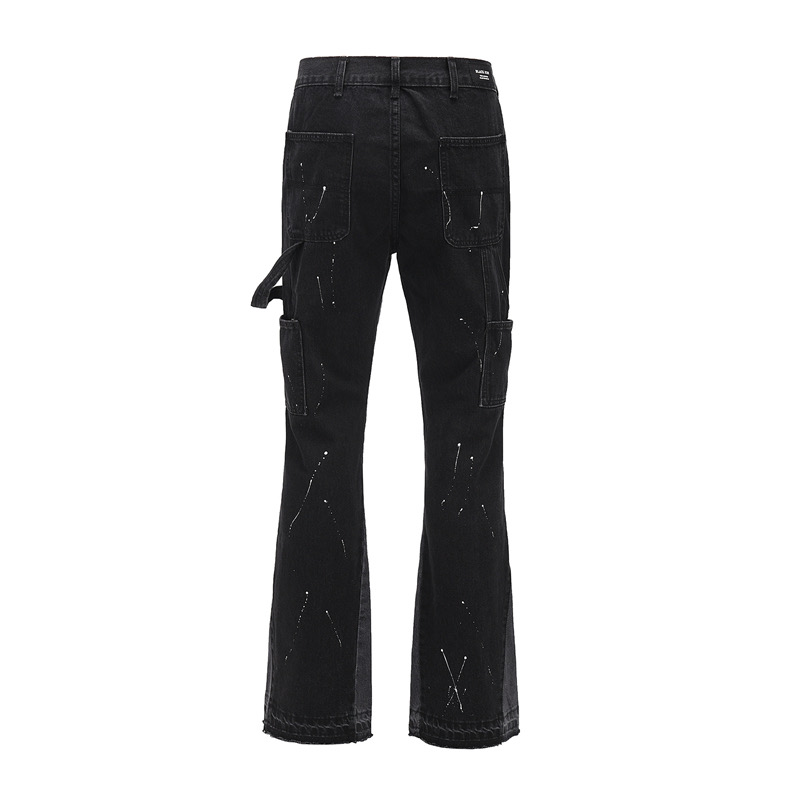 Herrenbekleidung High-Street-Fashion-Marke Splash Ink Micro-Schlagjeans für Herren im Retro-Stil, lockere, gerade, lässige, bodenlange Hose_voghion.com