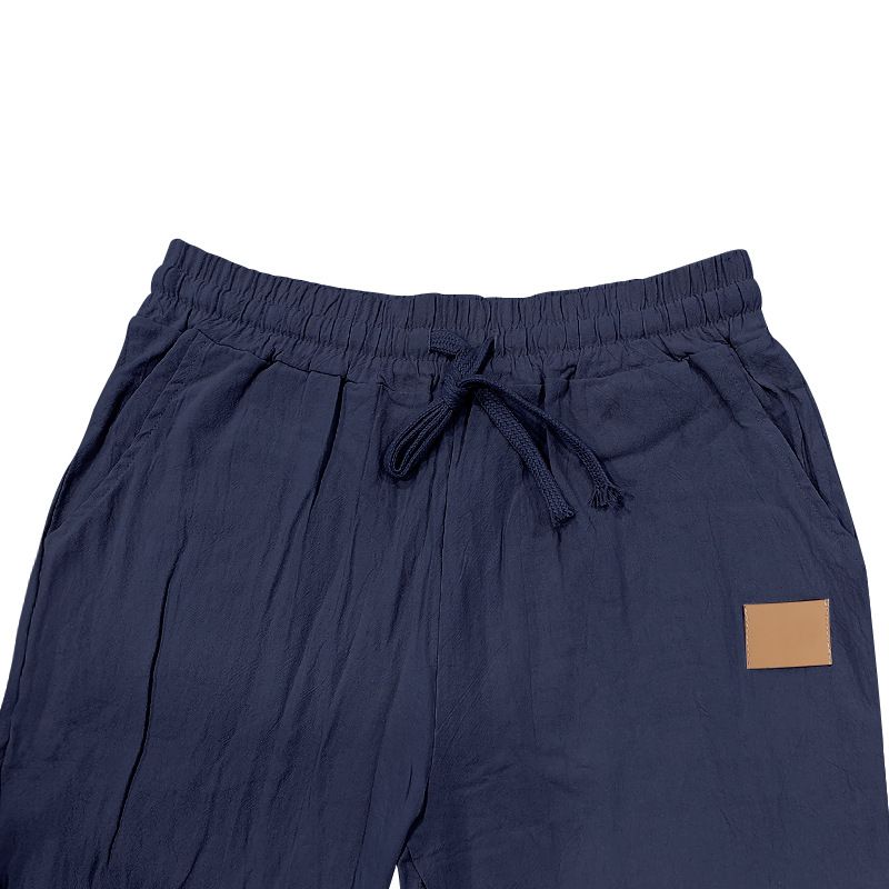 Four Seasons Thin Beach Casual Lace-Up New Men's Cotton Linen Drawstring Straight Long Pants_voghion.com