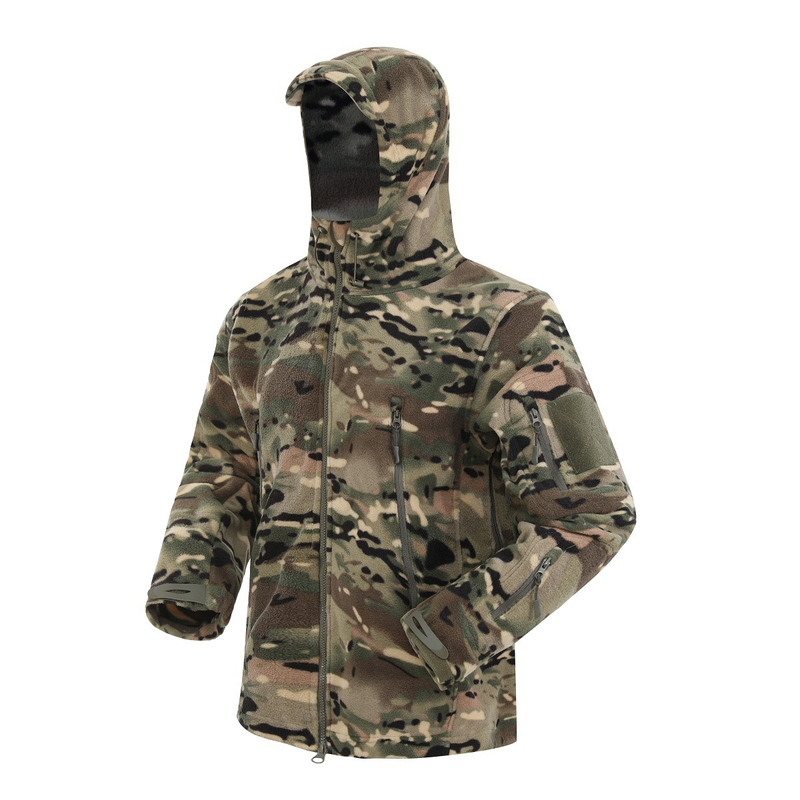 Odzież męska z czapką ciepła polarowa kurtka polarowa outdoor taktyczna sportowa szturmowa kurtka polarowa kamuflażowa_voghion.com