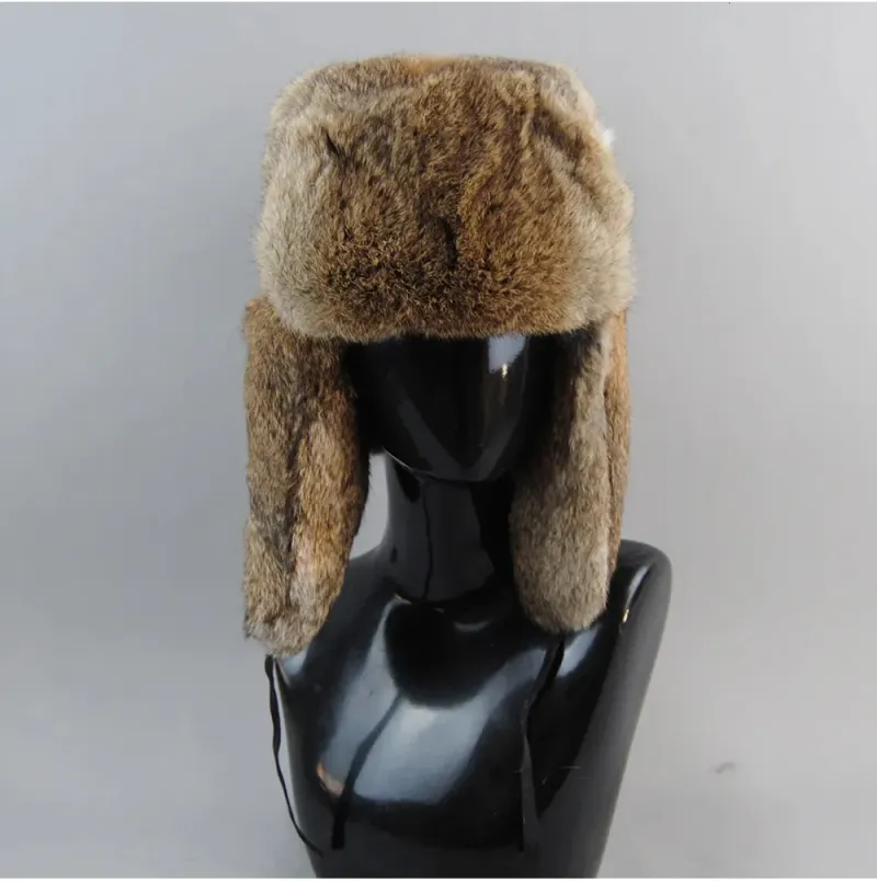 BeanieSkull Boné Masculino Bomber Natural com Protetores de Orelha Inverno Unissex Quente Chapéu Ushanka Russo Chapéus de Pele de Coelho Verdadeira 231017_voghion.com
