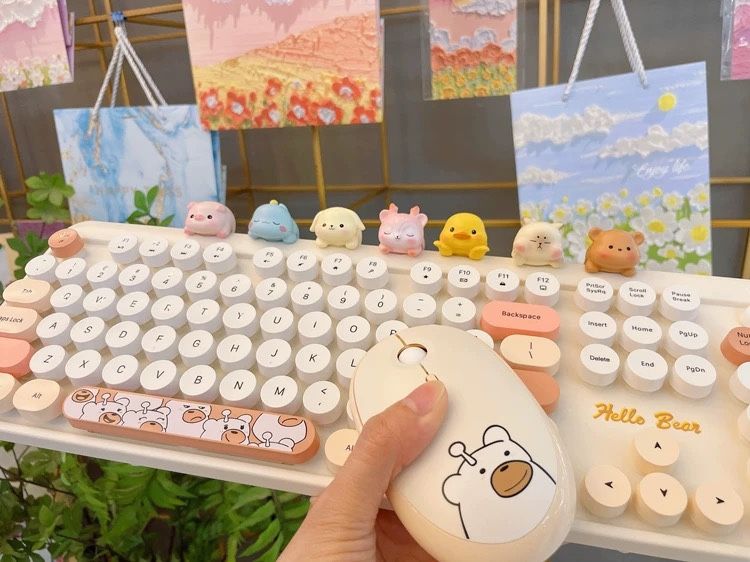 Dopamin Drahtlose Maus Tastatur Anzug Bär 2,4 Gusb Mädchen Büro Stumm Laptop Desktop-Computer_voghion.com