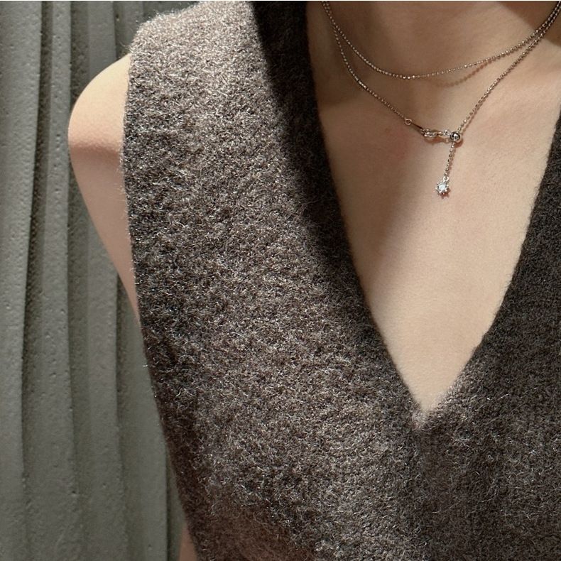 Collier long en argent sterling S925, chaîne de pull, design de niche, léger, luxueux, simple, mode médiévale, vintage_voghion.com