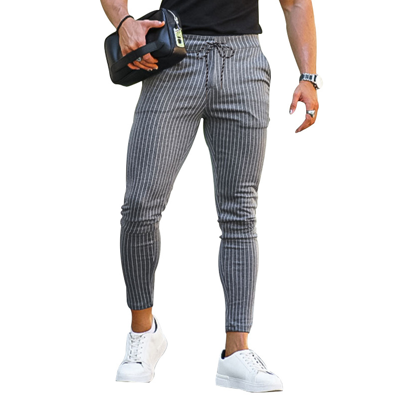 NOVEDAD DE VERANO 2023, línea de pies pequeños, moda para hombres, encaje Casual, pantalones ajustados a rayas_voghion.com