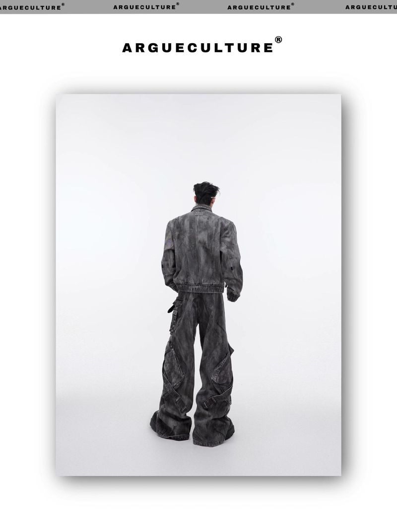Nischen-Vintage-Denim-Anzugjacke, Mantel, Ödland-Reißverschluss, große Tasche, Cargohose, Trend 2024_voghion.com