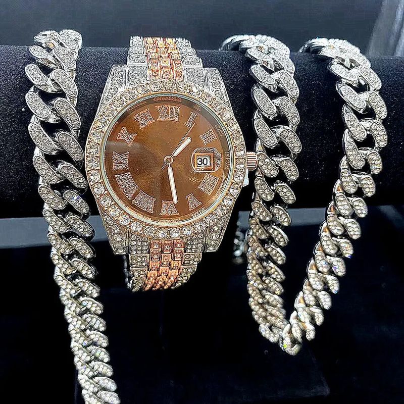 Modehorlogeset met diamanten hiphoparmband en kwartshorloge_voghion.com
