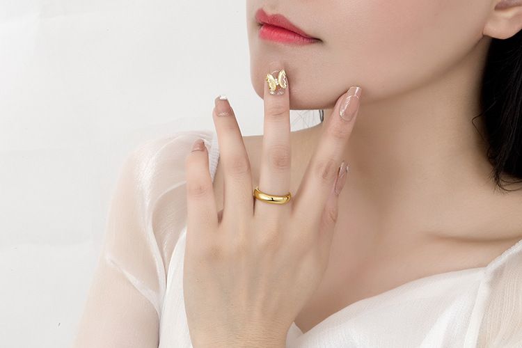 Ring gold simple smooth ring couple ring texture material color retention long lasting ring_voghion.com