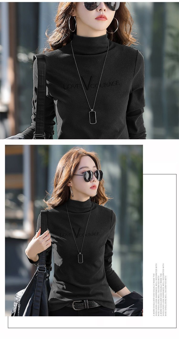 Women's double-sided fleece warm undercoat slim letter embroidery top_voghion.com