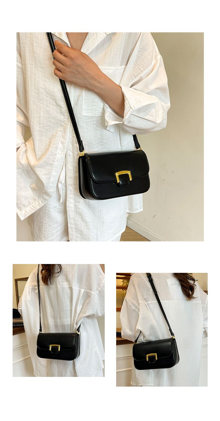 Borsa a tracolla singola alla moda con chiusura a fibbia - Borsa a tracolla versatile in colori classici per donna. Piccola borsa quadrata. Borsa a tracolla._voghion.com