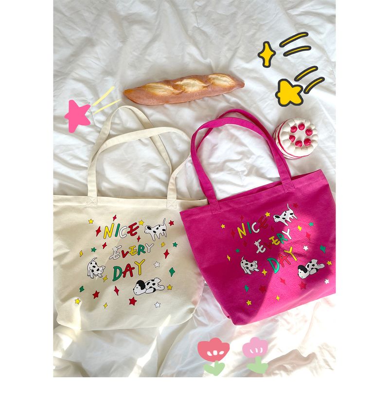 2024 New Student School Cute Illustration Large Capacity Shoulder Zipper Canvas Tote Bag Women_voghion.com