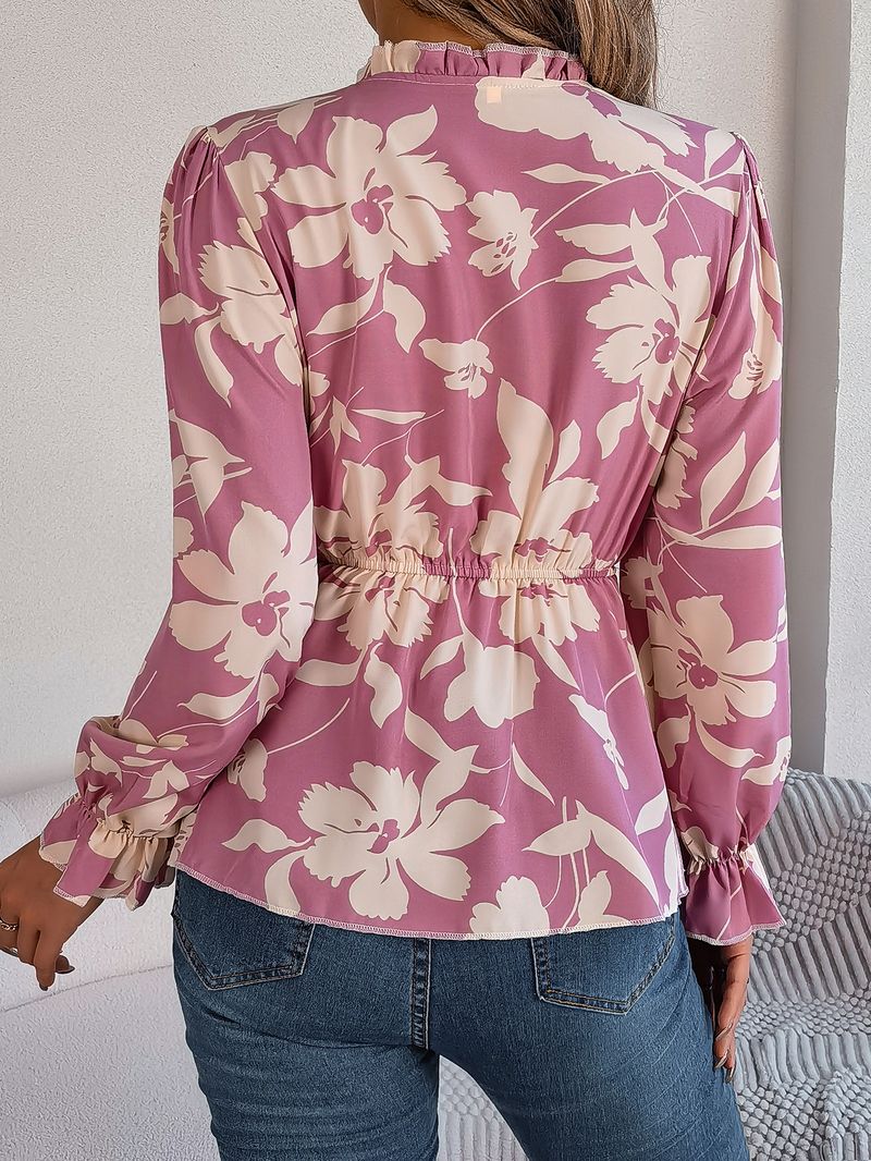 2025 herbst Winter Neue Casual Floral Lace-Up Langarm Chiffon Bluse frauen Mode_voghion.com