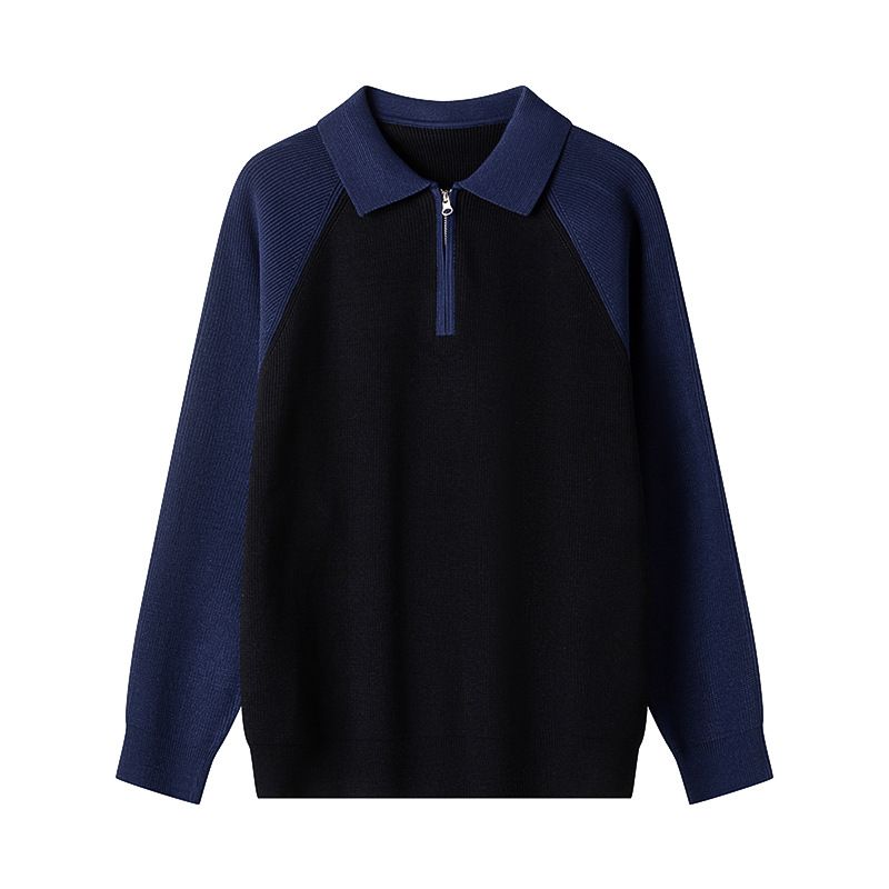 Herren-Pullover mit halbem Reißverschluss, neuer Herbst- und Winter-Raglanärmel, lässig, locker, koreanischer Stil, Strickpullover_voghion.com