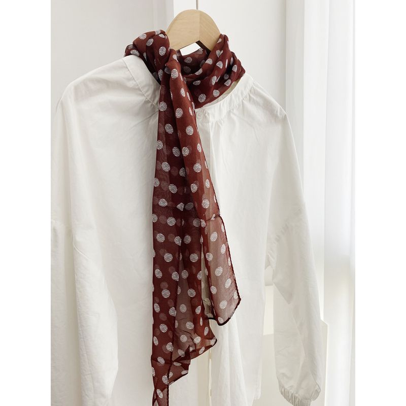 Französischer Stil, lässiger roter gepunkteter langer Georgette-Haargummi, leicht luxuriös, Vintage, elegant, dünn, dünn_voghion.com