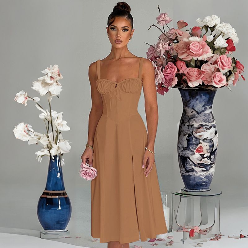 Rochie de primăvară și vară europeană și americană, la modă, casual, cu dantelă, slim fit, cu fante, high end, pentru femei_voghion.com