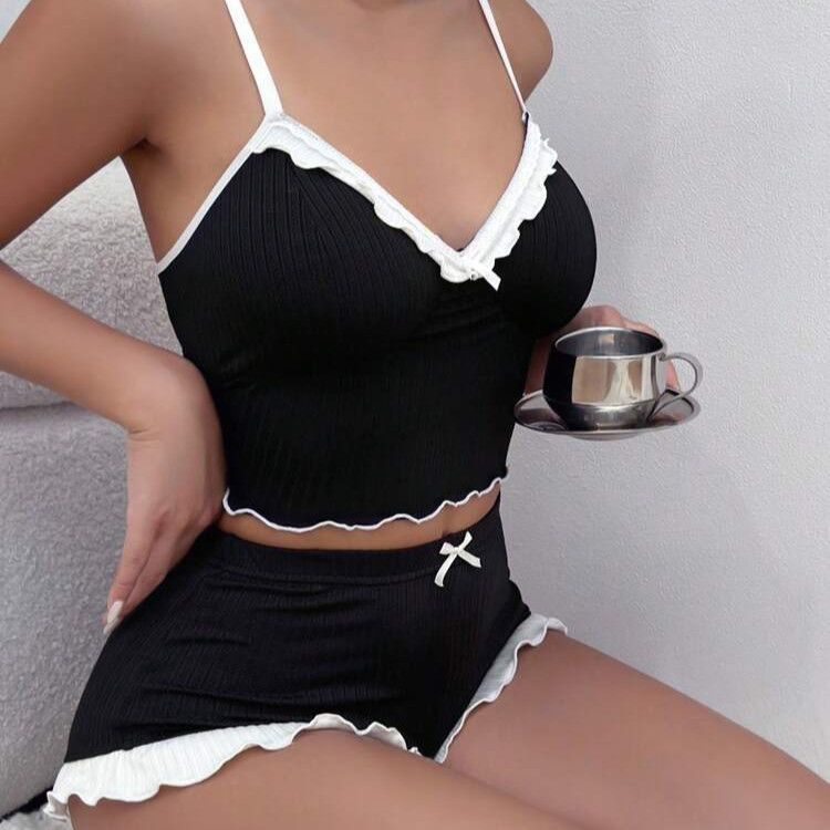 Pyjama imprimé pour femme, tenue d'intérieur décontractée, short, camisole, été_voghion.com