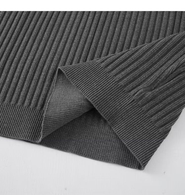 Suéter de punto ajustado de manga larga con cuello alto y media cremallera para hombre, ropa informal de negocios, otoño e invierno_voghion.com