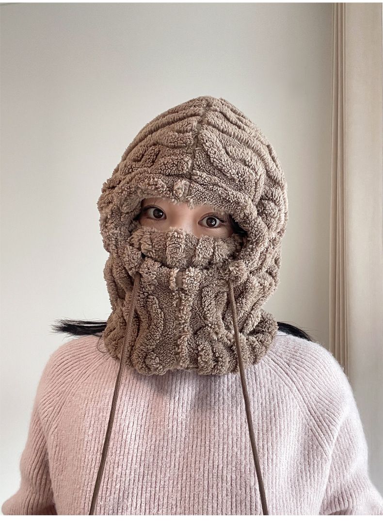 Hat Scarf Combo, Men's Cold-Proof Warm Plush Neck Warmer, Winter Ear Muffs, Face Slimming Big Head Circumference_voghion.com