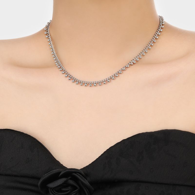 Collana con perline rotonde in acciaio inossidabile semplice e stagionale per donna, design unico e alla moda, catena per clavicola_voghion.com