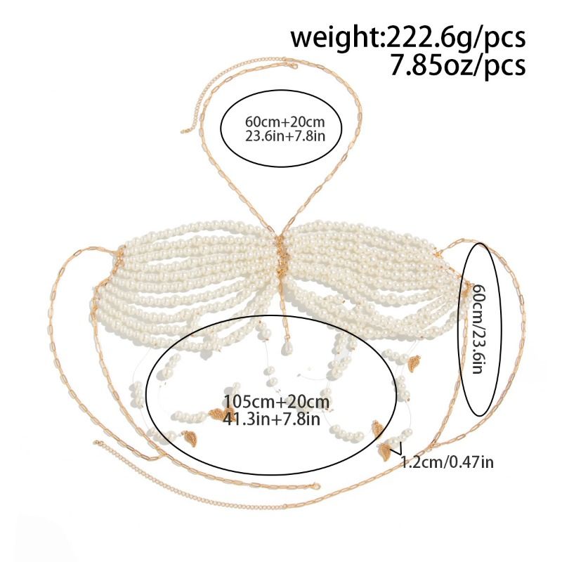 Catena per il petto con perline da bikini da spiaggia, catena per il corpo con frange di perle multistrato_voghion.com