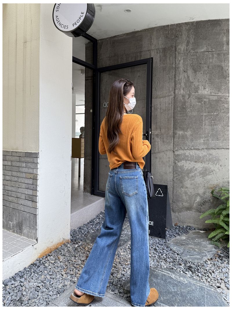 Riesige Beine lang ~ Schöne Micro-Pull-Jeans Damen Herbst 25 Neue gerade lockere Wischhose mit weitem Bein_voghion.com