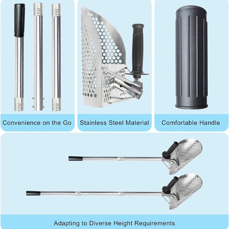 Stainless Beach Sand Scoop Metal Detecting with Handle Tool Fast Sifting Metal Detector Treasure Hunting Shovel Tool_voghion.com