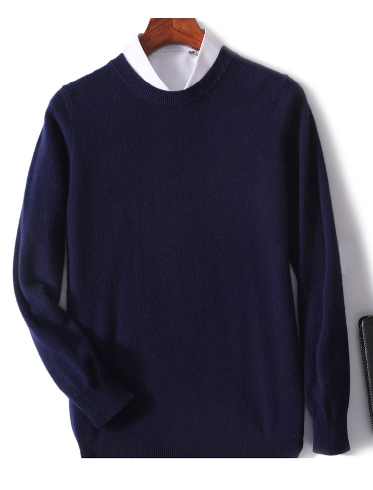 Neue Herbst- und Winter-Herren-Rundhalspullover aus Wolle in Volltonfarbe mit lockerer Kaschmir-Strickbasis für Jugendliche_voghion.com