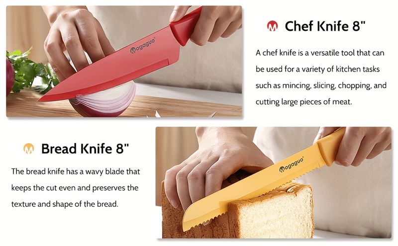 Professional Kitchen Knife Set 14pcs Rainbow Dishwasher Safe Sharp Stainless Steel With Sheaths Non Stick Blade Guards_voghion.com