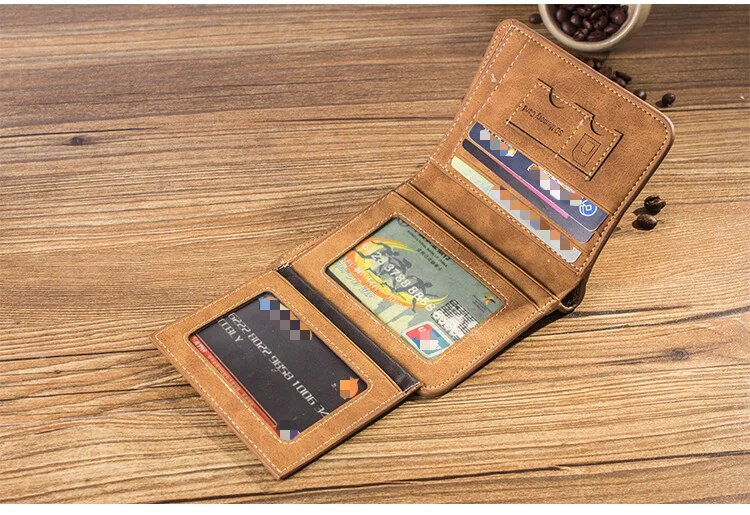 2024 European and American Fashion New Men's Wallet Short Frosted Leather Wallet Retro Three Fold Vertical Wallet Youth Multi Card Slot_voghion.com