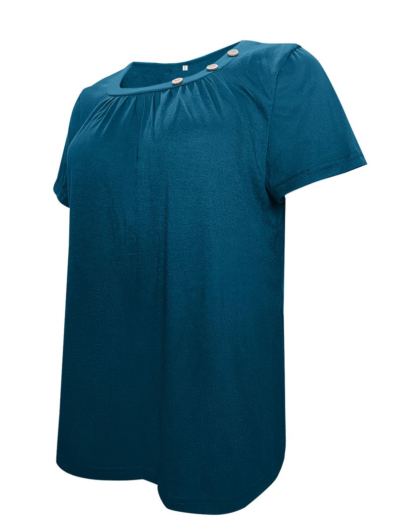 2023 Niu Xin Fashion Top da donna a maniche corte tinta unita con tre bottoni_voghion.com